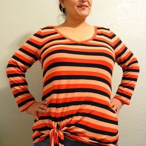 Express Large Striped Black Burnt Orange T-Shirt